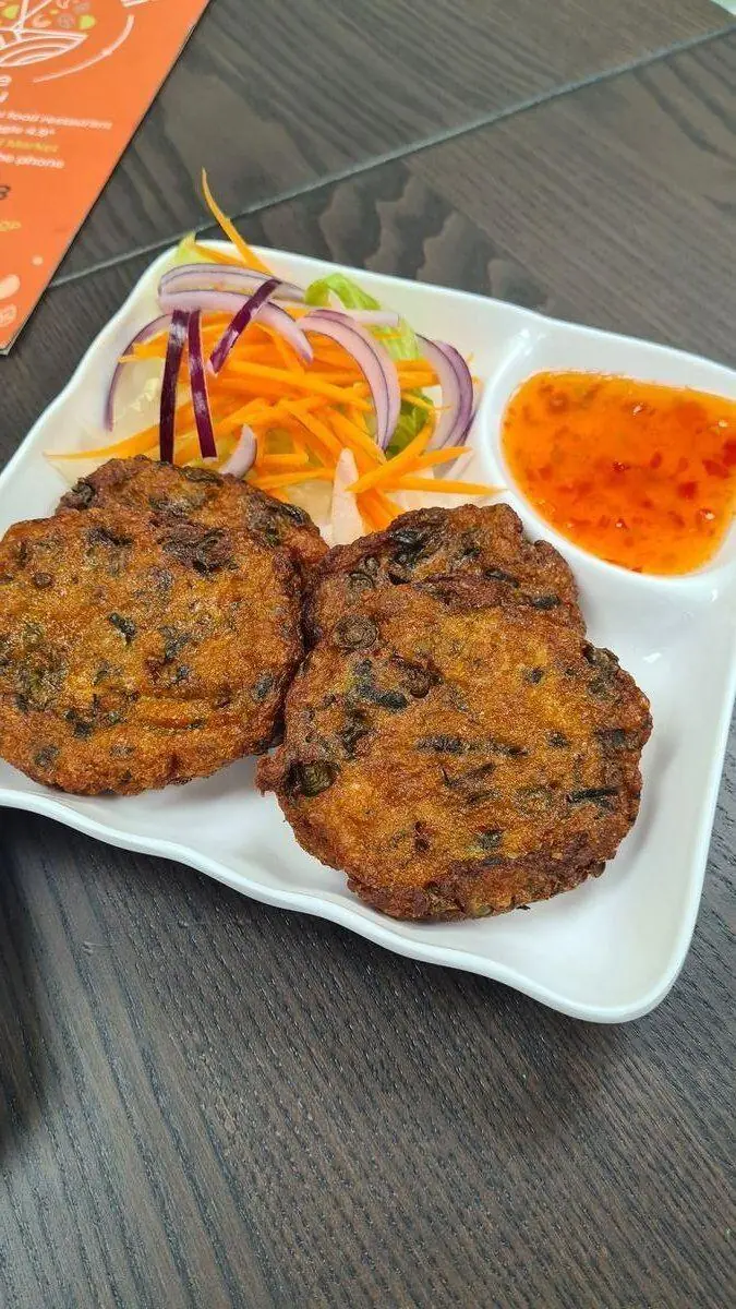 Thai fish cakes Tod Mun Pla with salad Charm Thai Cafe Doncaster